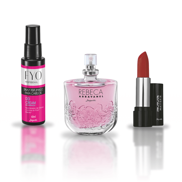 Kit Rebeca: Colônia Rebeca 25 ml, Spray Perfurmado 60 ml e Batom Mattefix 3G 1 un